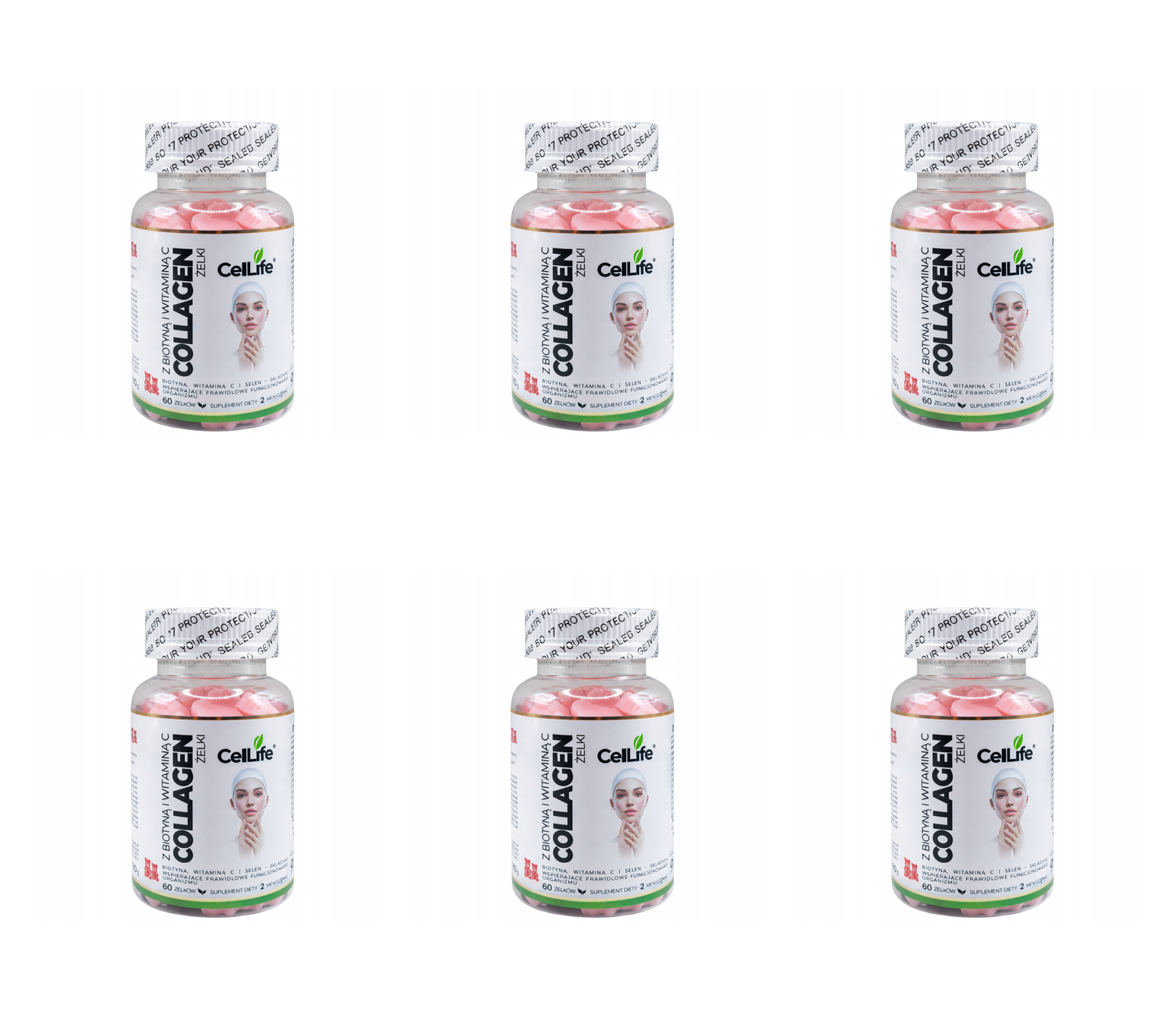 Suplement diety CELL LIFE Collagen z biotyną i witaminą C 60 żelków — Pakiet 6 szt.