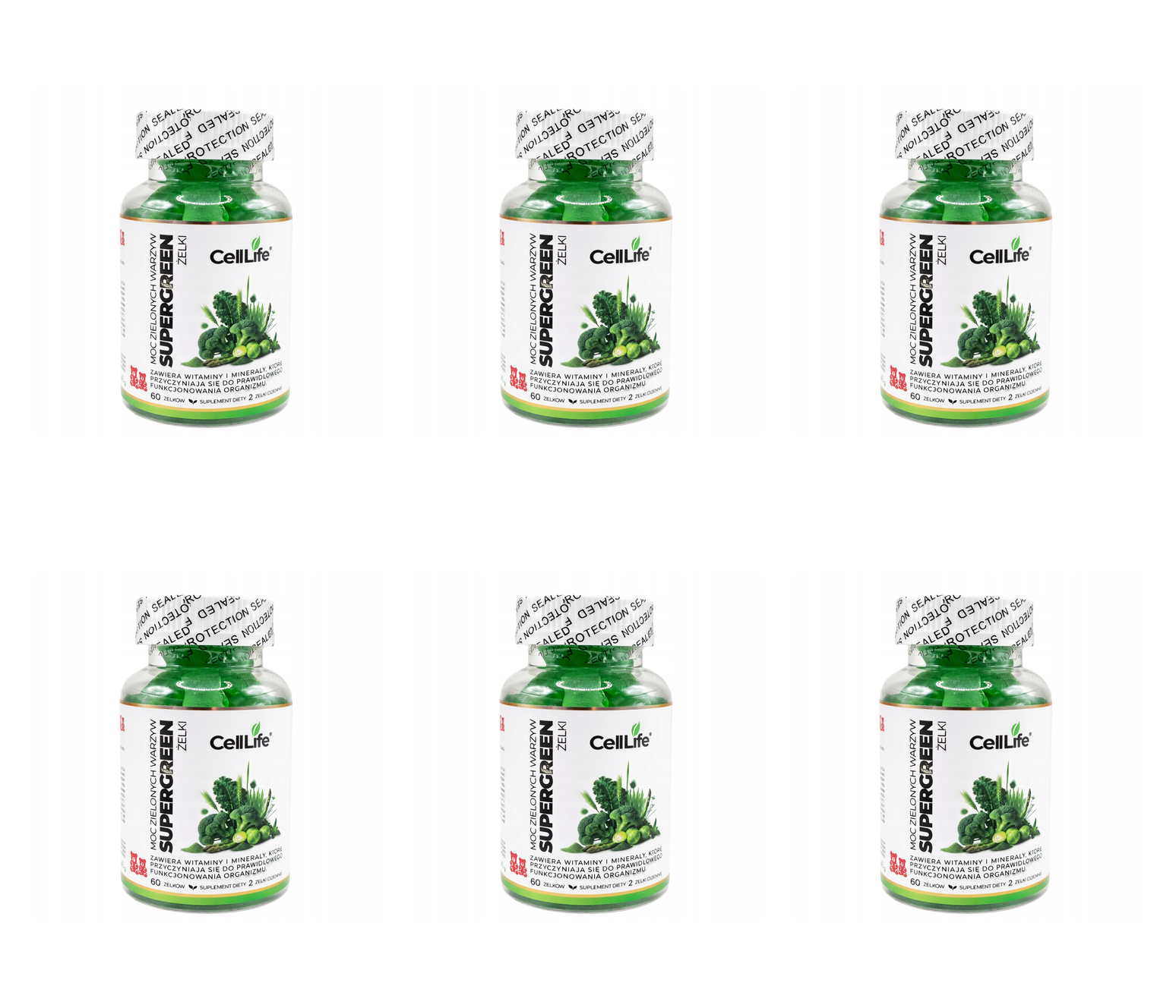 Suplement diety Cell-Life Supergreen Moc zielonych warzyw żelki 60 sztuk — Pakiet 6 szt.