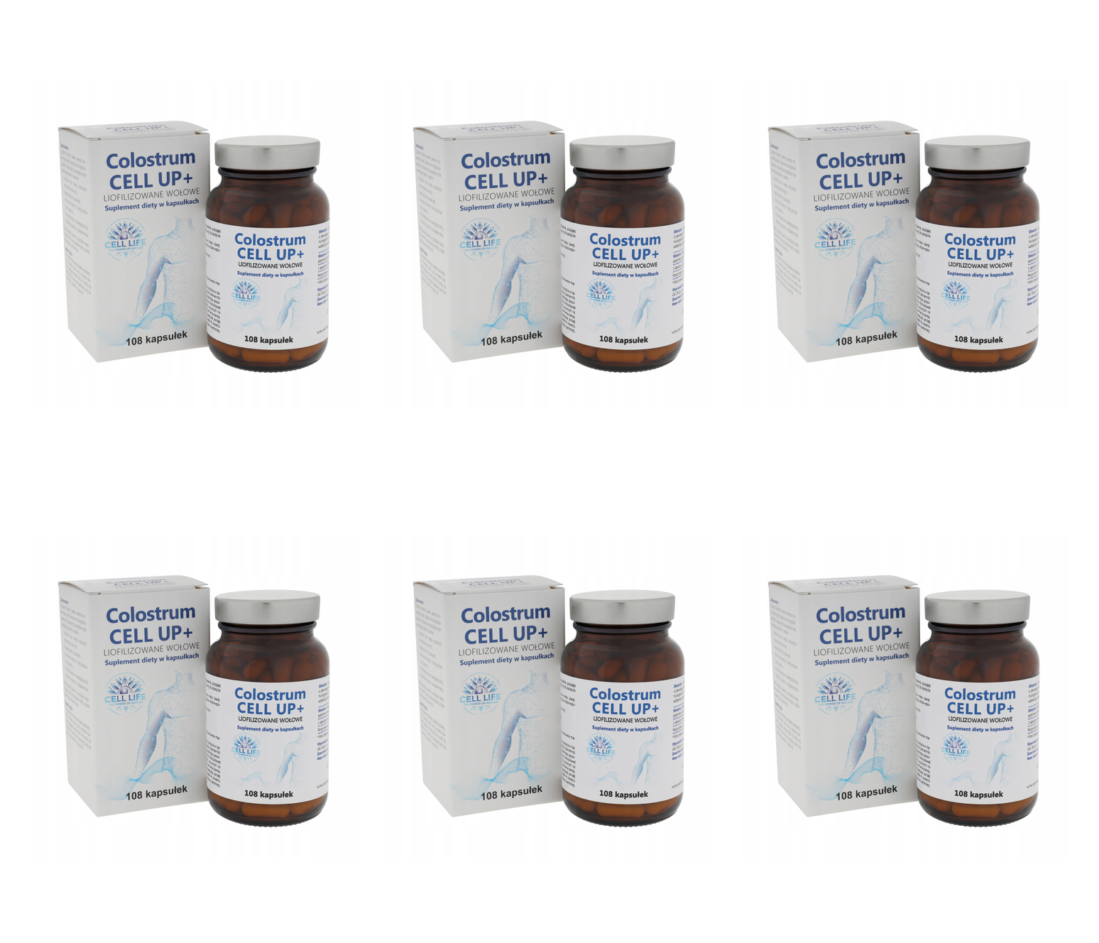 Cell Up Colostrum+ 2 x 108 kaps - odporność energia stres siara bydlęca — Pakiet 6 szt.