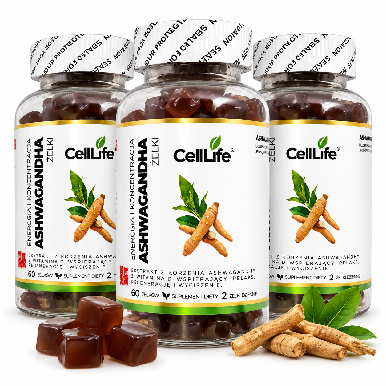 Suplement diety ASHWAGANDHA energia i koncentracja 3x60 żelków Cell Life