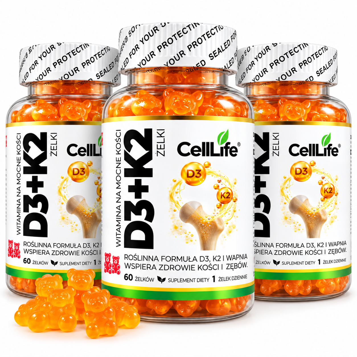 Suplement diety Cell Life WITAMINA D3 K2 na mocne kości 3x60 żelków