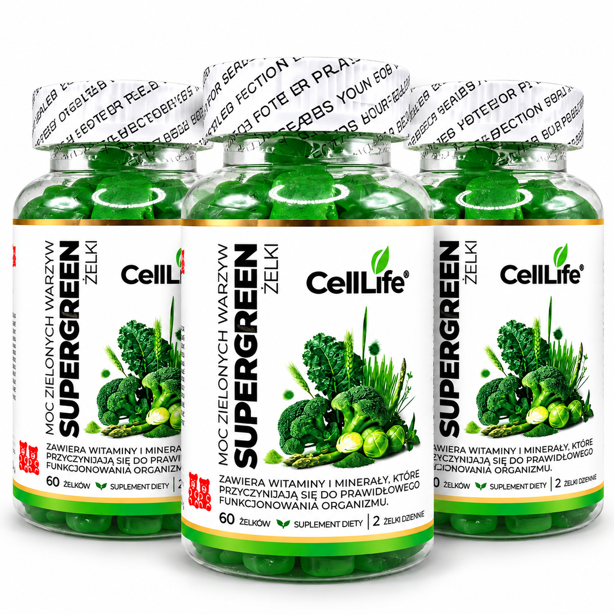 Suplement diety Cell Life SUPERGREEN Moc zielonych warzyw żelki 3x60 sztuk