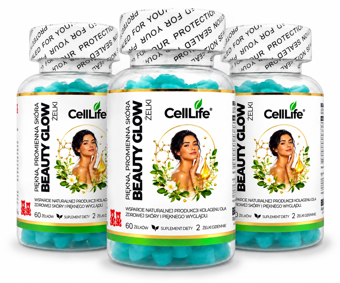 Cell Life BEAUTY GLOW żelki włosy skóra paznokcie L-Glutation 500 mg 3x60szt