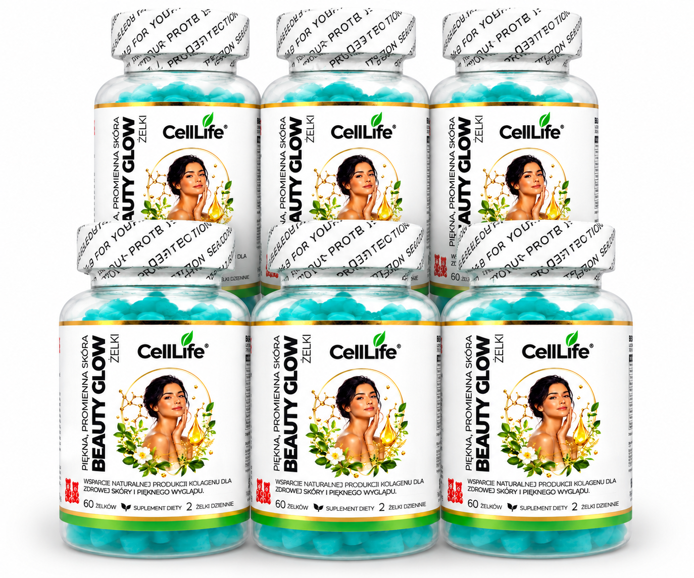 Cell Life BEAUTY GLOW żelki włosy skóra paznokcie L-Glutation 500 mg 6x60szt