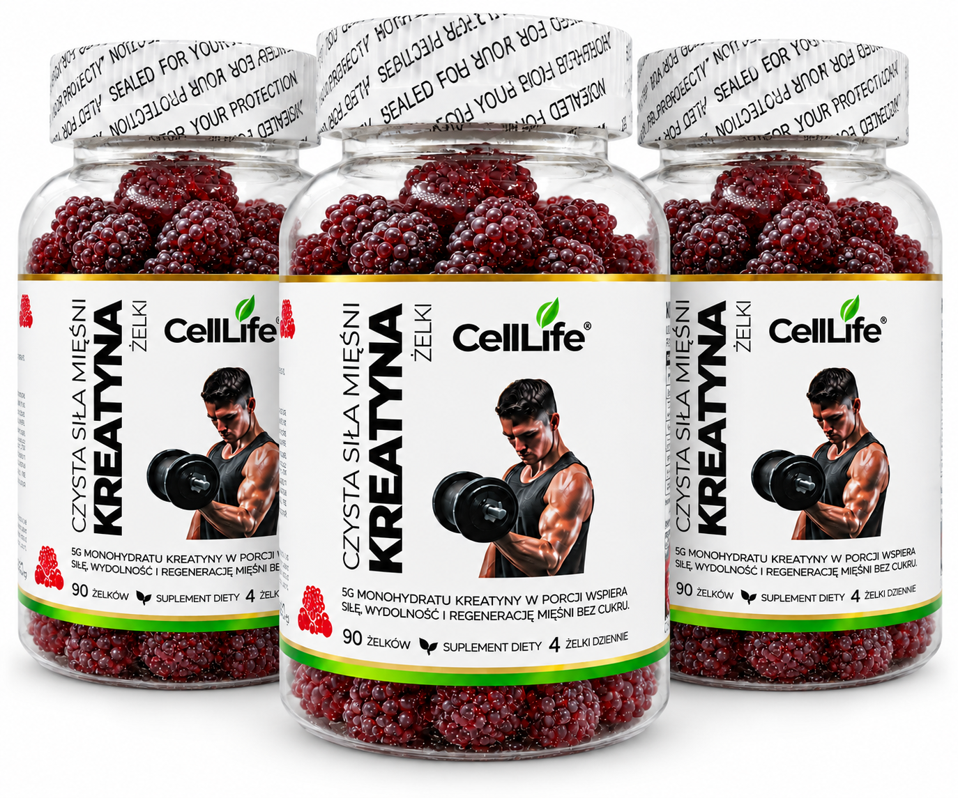 KREATYNA Monohydrat Żelki Siła Mięśni Masa Regeneracja Trening 3x90 szt Cell Life