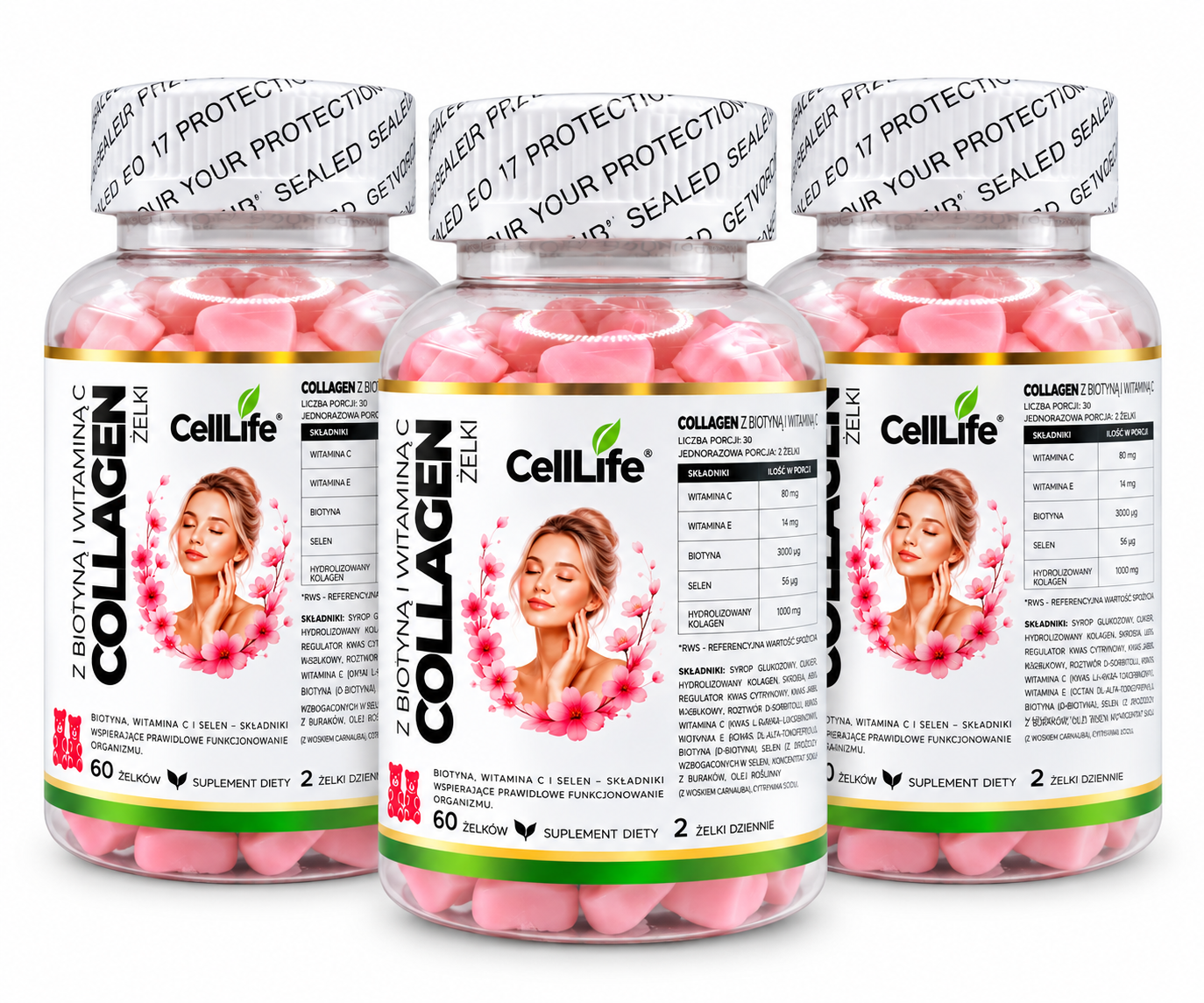 Suplement diety Cell Life COLLAGEN z biotyną i witaminą C 3x60 żelków 