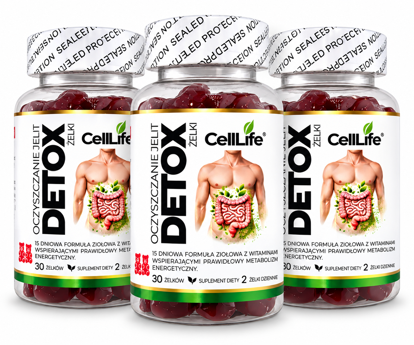 Suplement diety Cell Life DETOX oczyszczanie jelit żelki 3x30 szt Pomarańcza