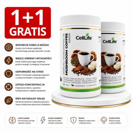 KAWA GRZYBOWA z soplówką jeżowatą  1 + 1 GRATIS - Jasność i koncentracja, 454g x 2
