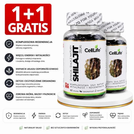 SHILAJIT - 1 + 1 GRATIS - Żelki z żywicy naturalnej - Witalność i regeneracja organizmu,  60szt