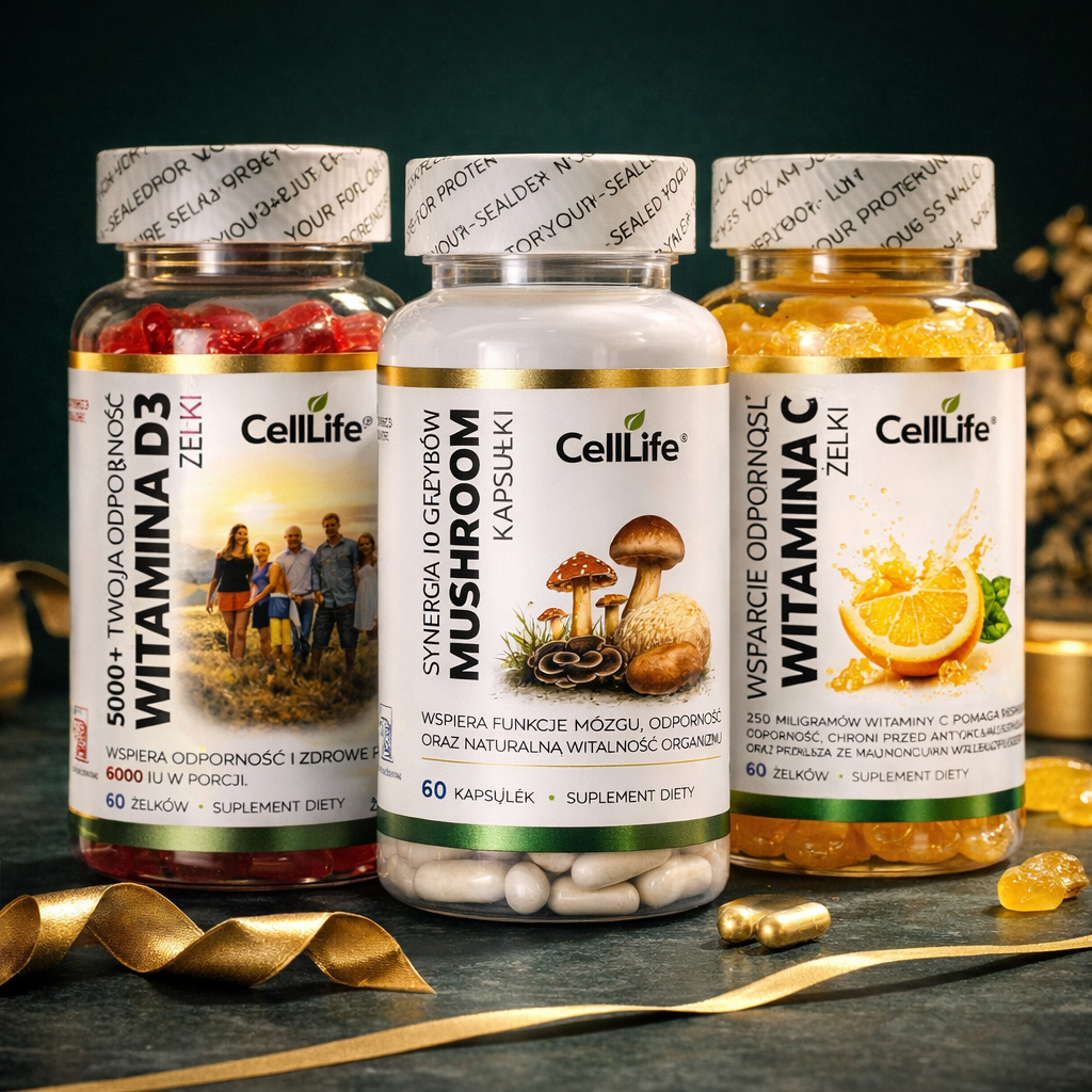 Zestaw Suplementów CellLife Witamina D3 C Mushroom Odporność Energia